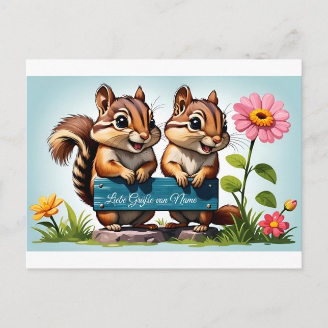 Streifenhörnchen schicken Grüße Postkarte (Vorderseite)