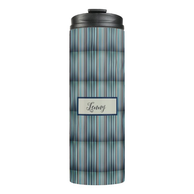 Streifenmuster blau grau thermosbecher (Vorderseite)
