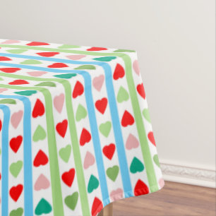 Streifenmuster mit Herzen für Valentinstag Tischdecke