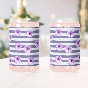 Streifenmuster mit violetten Gänseblümchen Dosenglas