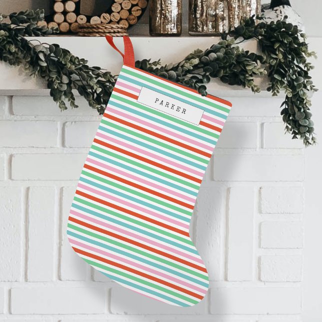 Streifenmuster | Moderne festliche Farben Kleiner Weihnachtsstrumpf (Modern colorful striped Christmas stocking by Guava, featuring Scandi-inspired candy stripe design)