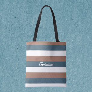 Streifenmuster personalisieren Aquamarin-braunes W Tasche