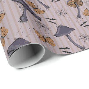 Streifenpflaume Halloween-Pilz und Schmetterling Geschenkpapier