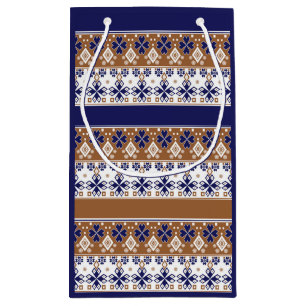 Streifenskandinavisches Muster braun blau Kleine Geschenktüte