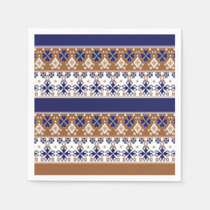Streifenskandinavisches Muster braun blau Serviette