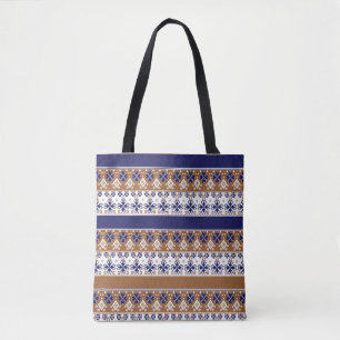 Streifenskandinavisches Muster braun blau Tasche