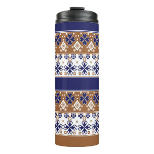 Streifenskandinavisches Muster braun blau Thermosbecher