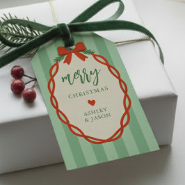 Streifiges Rot und Grün Retro Frohe Weihnachten Geschenkanhänger