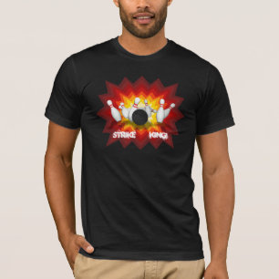 Streik-König: Bowlings-Button-T - Shirt: Schwarze T-Shirt