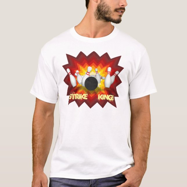 Streik-König: Bowlings-Button-T - Shirt: Weiß T-Shirt (Vorderseite)
