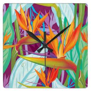 Strelitzia Pattern Quadratische Wanduhr