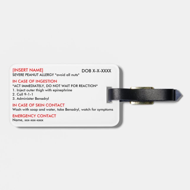 Strenger Allergie Identifikations- u. EIS-Umbau Gepäckanhänger (Rückseite horizontal)