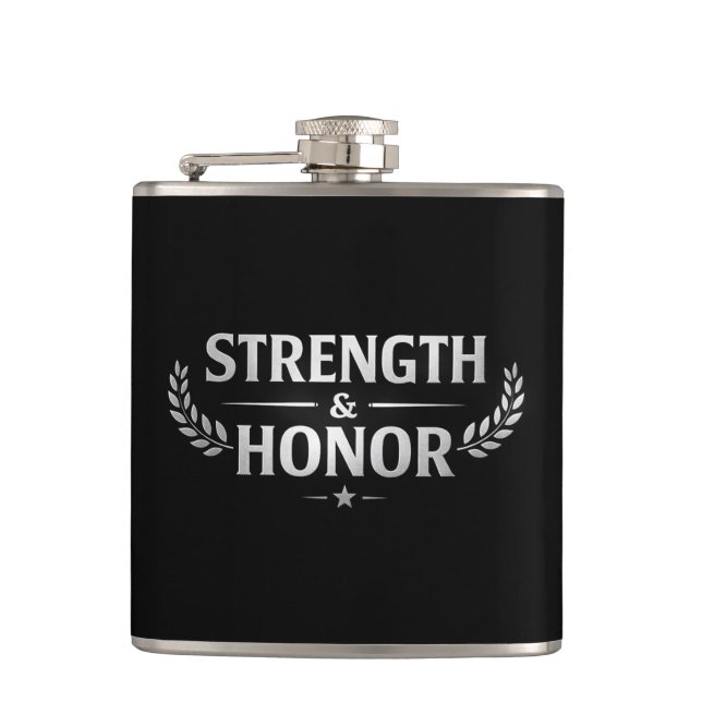 Strength and Honor Black Stainless Steel Hip Flask Flachmann (Vorderseite)