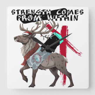 Strength Comes From Within Reindeer Quadratische Wanduhr