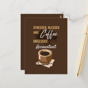 Stress, gesegnet und Kaffee besessen lustig Postkarte