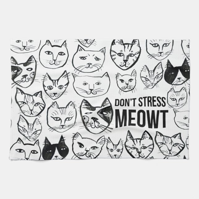 Stress Meowt Funny Cat Pattern Geschirrtuch (Horizontal)
