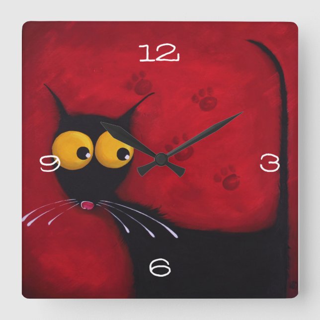 Stressie cat Clock Quadratische Wanduhr (Vorderseite)