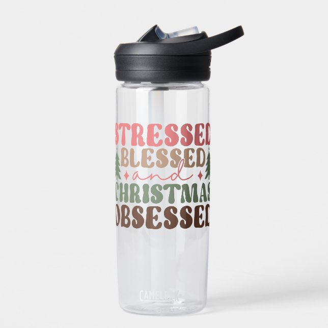 Stresst, gesegnet und Weihnachten besessen Trinkflasche (Links)