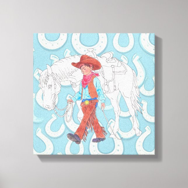 Stretch Leinwand Young Cowboy and Horse (Vorderseite)
