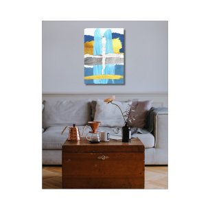 Stretched Canvas Print Blue Gold Abstrakt Collage Leinwanddruck