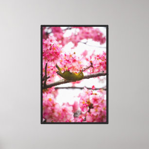 Stretched Canvas Print - Cherry Blossom Bird Leinwanddruck