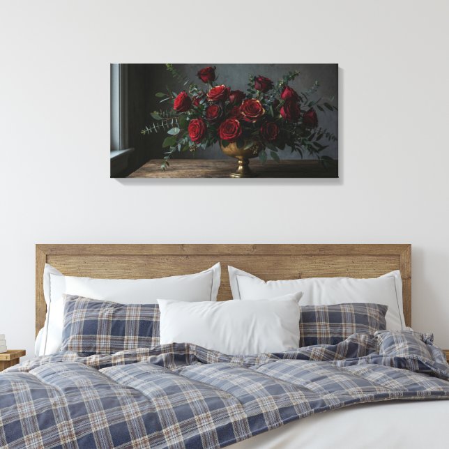 Stretched Canvas Print Dark Florals Leinwanddruck (Insitu (Schlafzimmer))