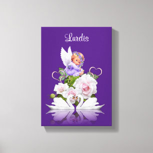 Stretchierte Canvas Print Angel White Swans Lila Leinwanddruck