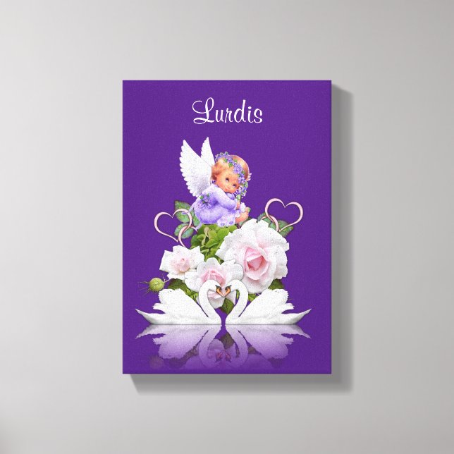 Stretchierte Canvas Print Angel White Swans Lila Leinwanddruck (Vorderseite)