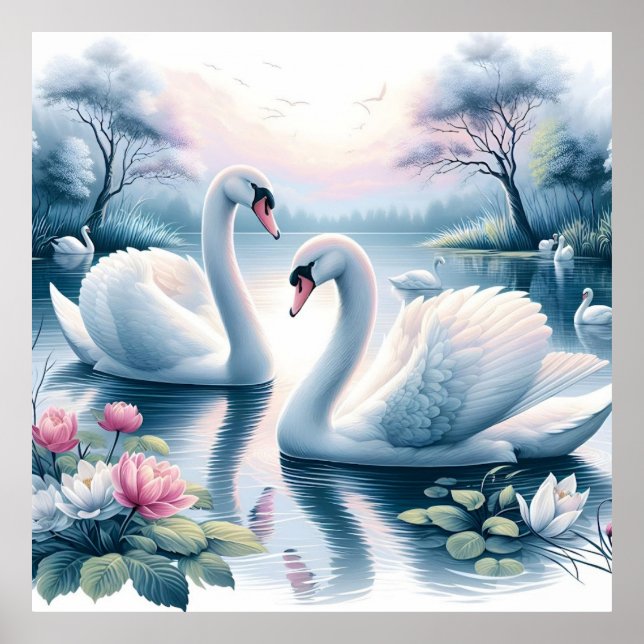 Stretchierte Canvas Print - Swans in einem Wasserl Poster (Vorne)
