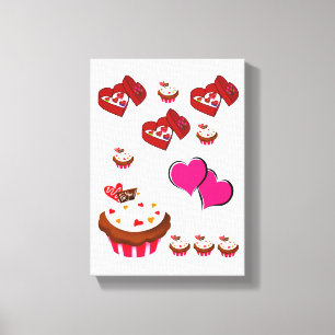 Stretchierte Canvas Print Valentine's Day Cupcake Leinwanddruck