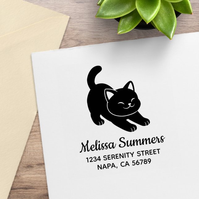 Stretching Black Cat Adresse Gummistempel (Von Creator hochgeladen)