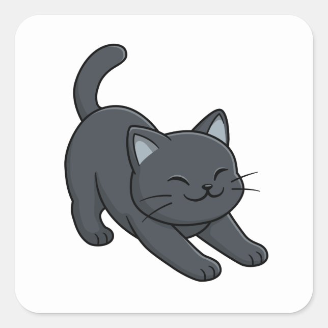 Stretching Black Cat Quadratischer Aufkleber (Vorderseite)