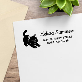 Stretching Black Cat Return Address Gummistempel