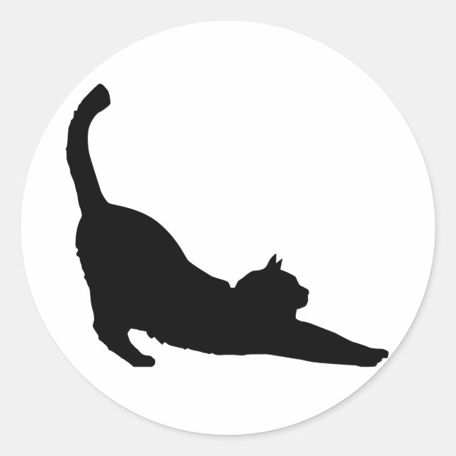 Stretching Black Cat Silhouette Runder Aufkleber (Vorderseite)