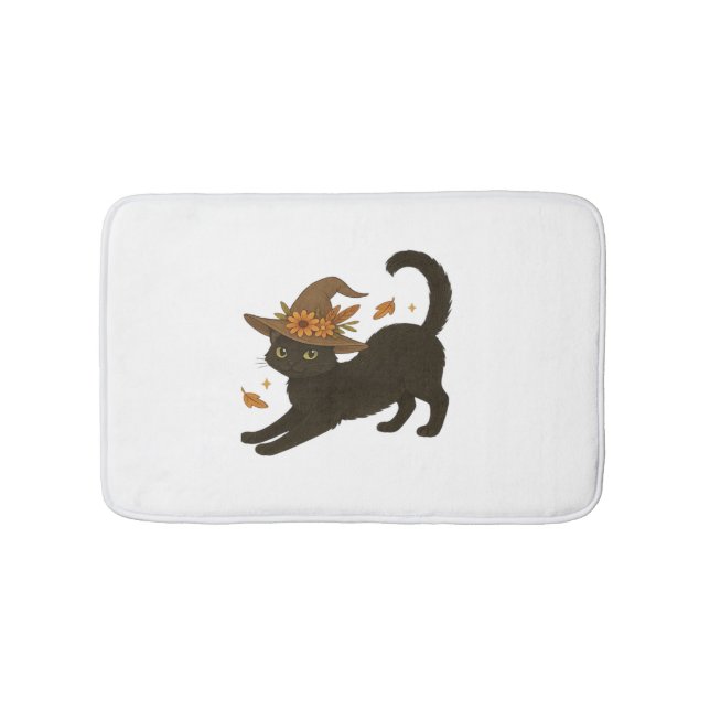 Stretching Black Cat - Witchy Autumn Classic T-Shi Badematte (Vorderseite)