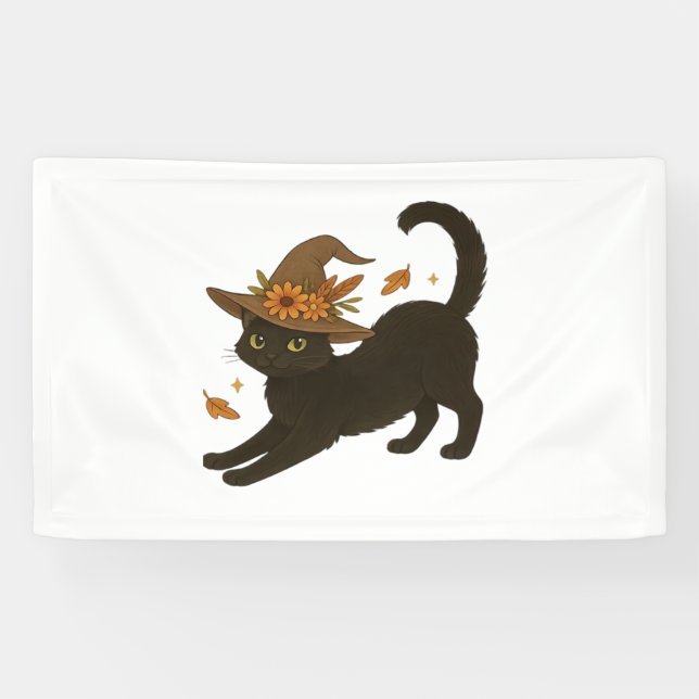 Stretching Black Cat - Witchy Autumn Classic T-Shi Banner (Horizontal)