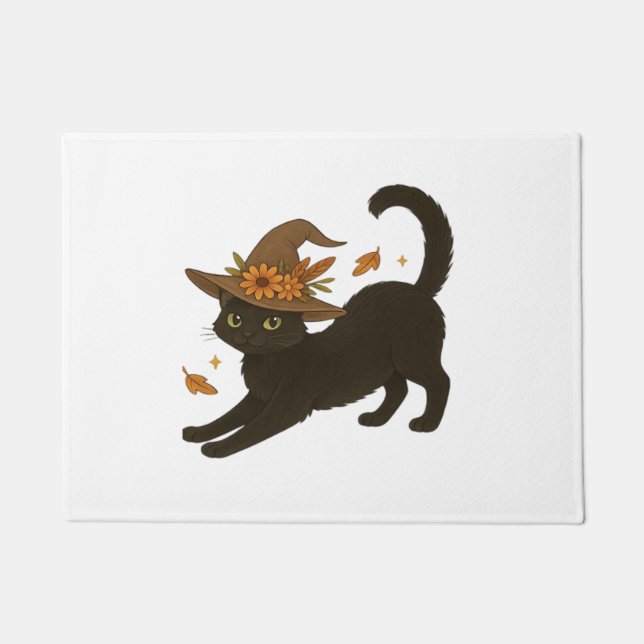 Stretching Black Cat - Witchy Autumn Classic T-Shi Fußmatte (Vorderseite)
