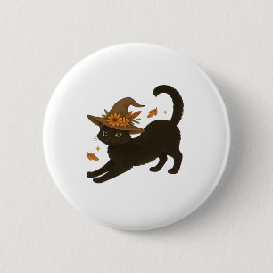 Stretching Black Cat � Witchy Herbst Klassisches T Button
