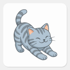 Stretching Grey Tabby Cat Quadratischer Aufkleber