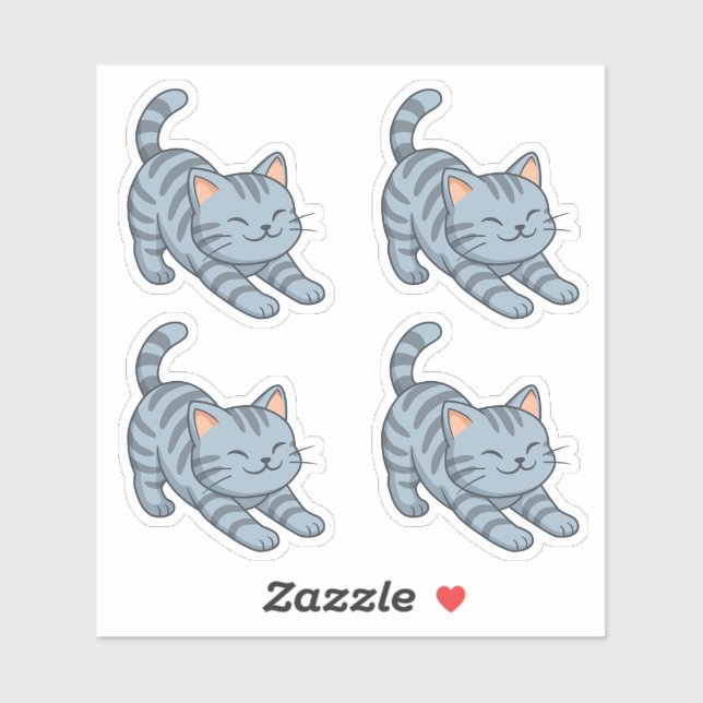 Stretching Grey Tabby Cat Set of 4 Aufkleber (Blatt)