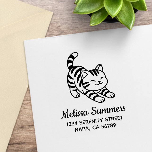Stretching Tabby Cat Address Gummistempel (Von Creator hochgeladen)