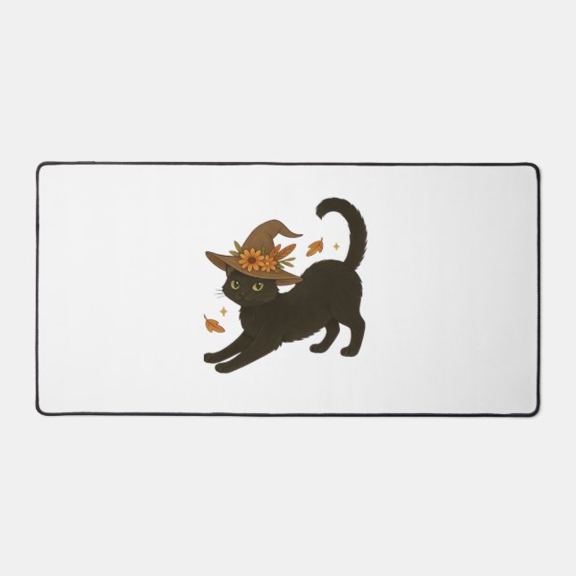 Stretting Chat Noir - Witchy Automne Classique T-S (Recto)