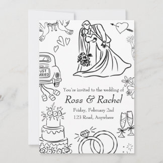 Strich gezeichnete Hochzeitseinladung Einladung
