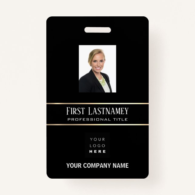 Strichcode Foto Name ID Card Vertikaler Goldrahmen Ausweis (Vorderseite)