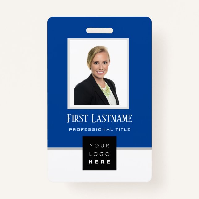 Strichcode Foto Name ID Karte Vertikal blau Weiß Ausweis (Vorderseite)