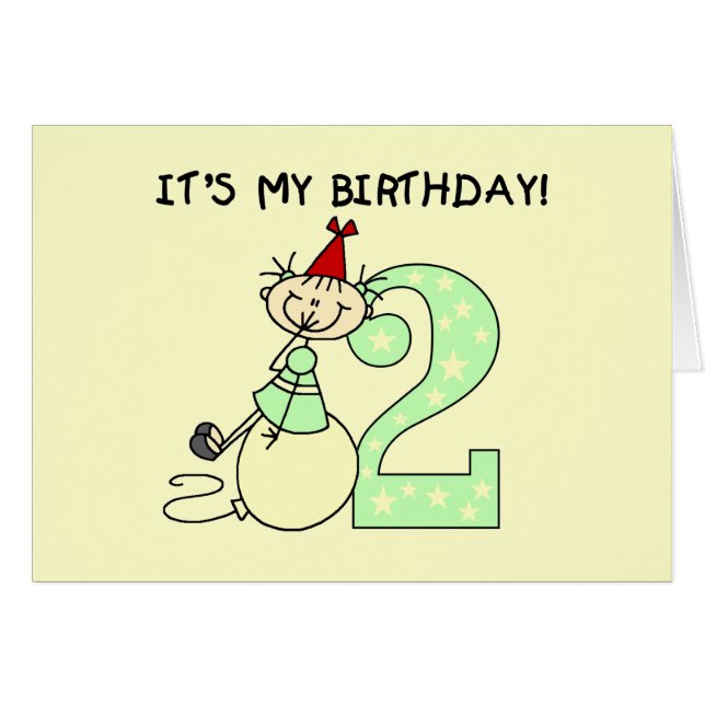 Strichfigur-Mädchen 2. Geburtstag Tshirts und Gesc (Vorderseite (Horizontal))