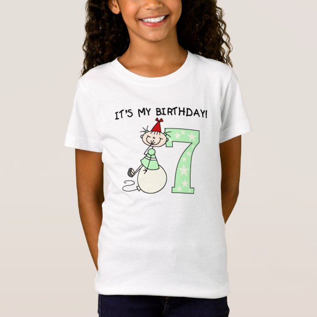 Strichfigur-Mädchen-7. Geburtstag T-Shirt (Vorderseite)