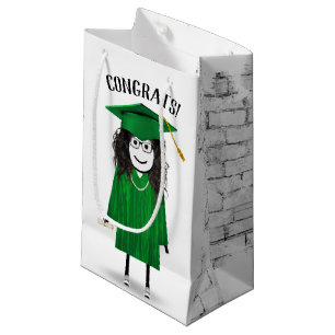 Strichfigur-Mädchen-Abschluss mit Cap und Diplom Kleine Geschenktüte