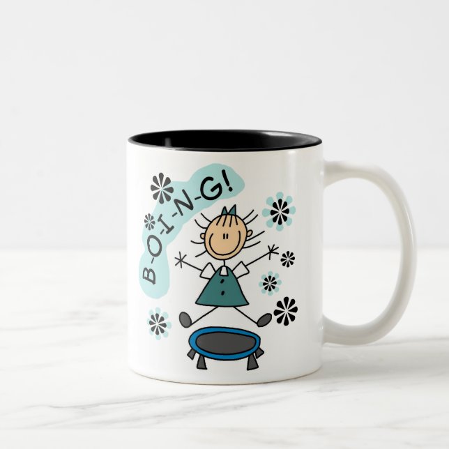 Strichfigur-Mädchen auf Trampoline Zweifarbige Tasse (Rechts)