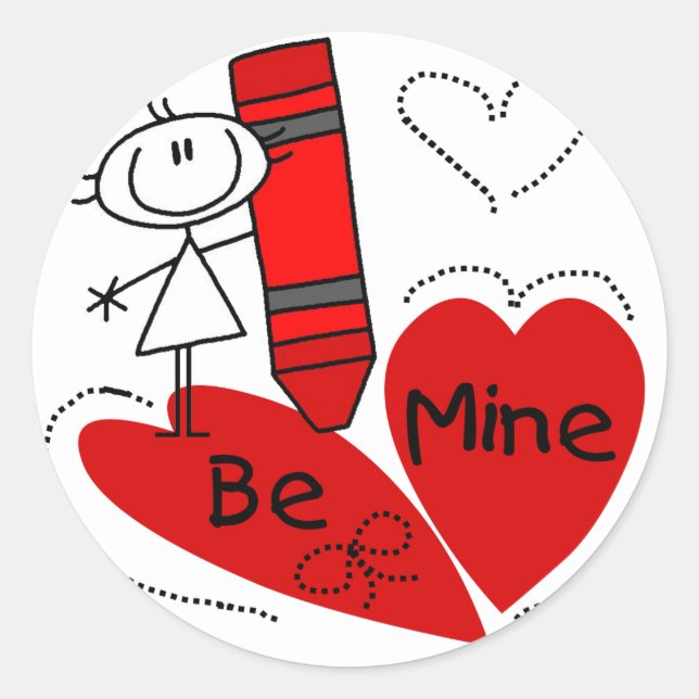 Strichfigur-Mädchen be Mine Valentine Runder Aufkleber (Vorderseite)